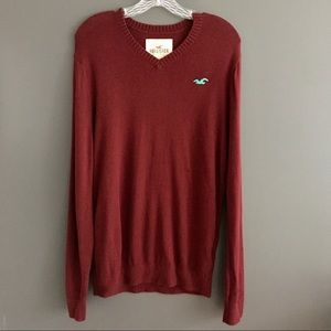 ⭐️ Hollister Maroon Logo Pullover Long Sleeve V-Neck Sweater Size Medium ⭐️